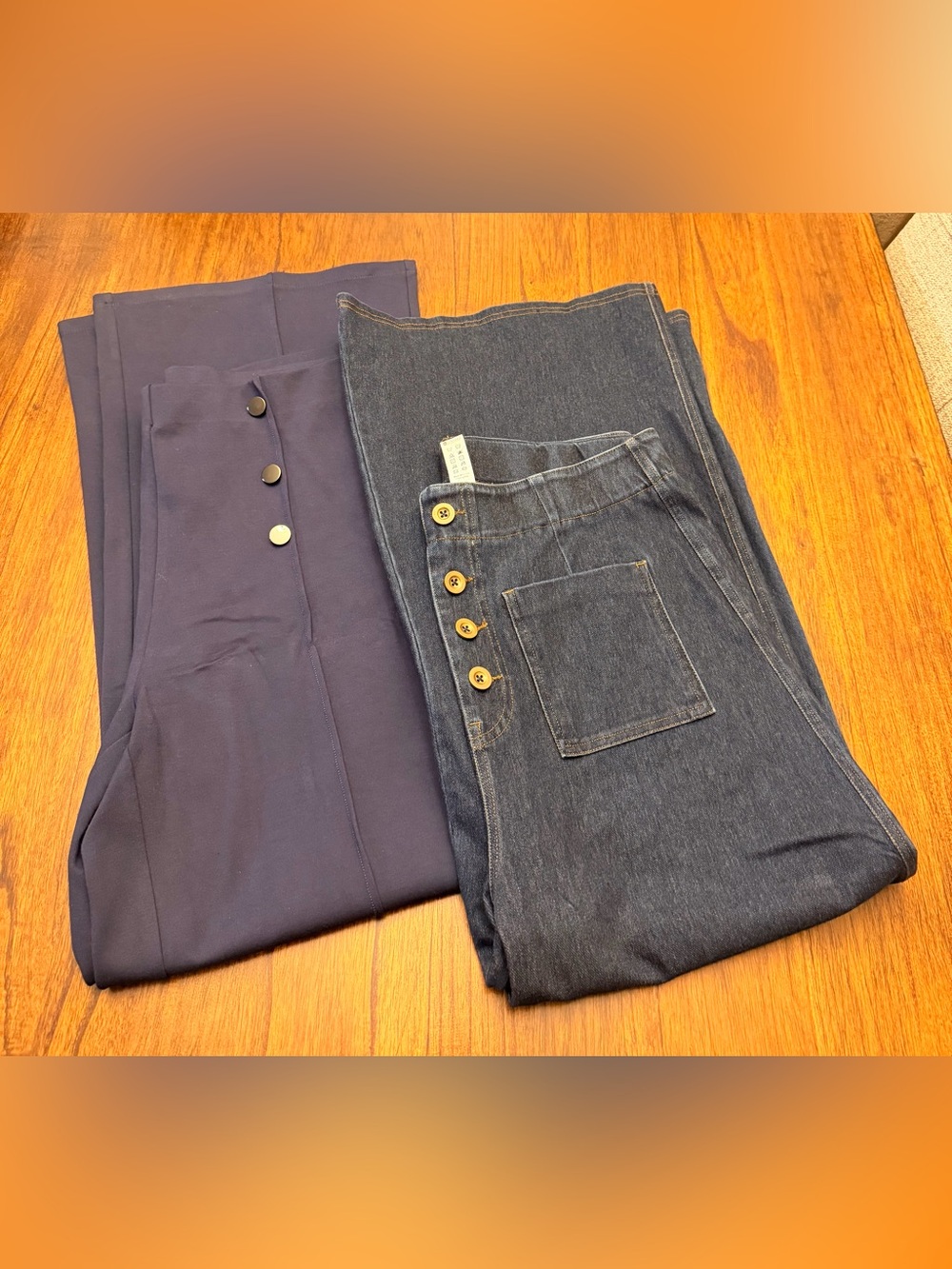 HALARA Wide Leg Button Front High Waisted Navy Trousers L and Denim size L